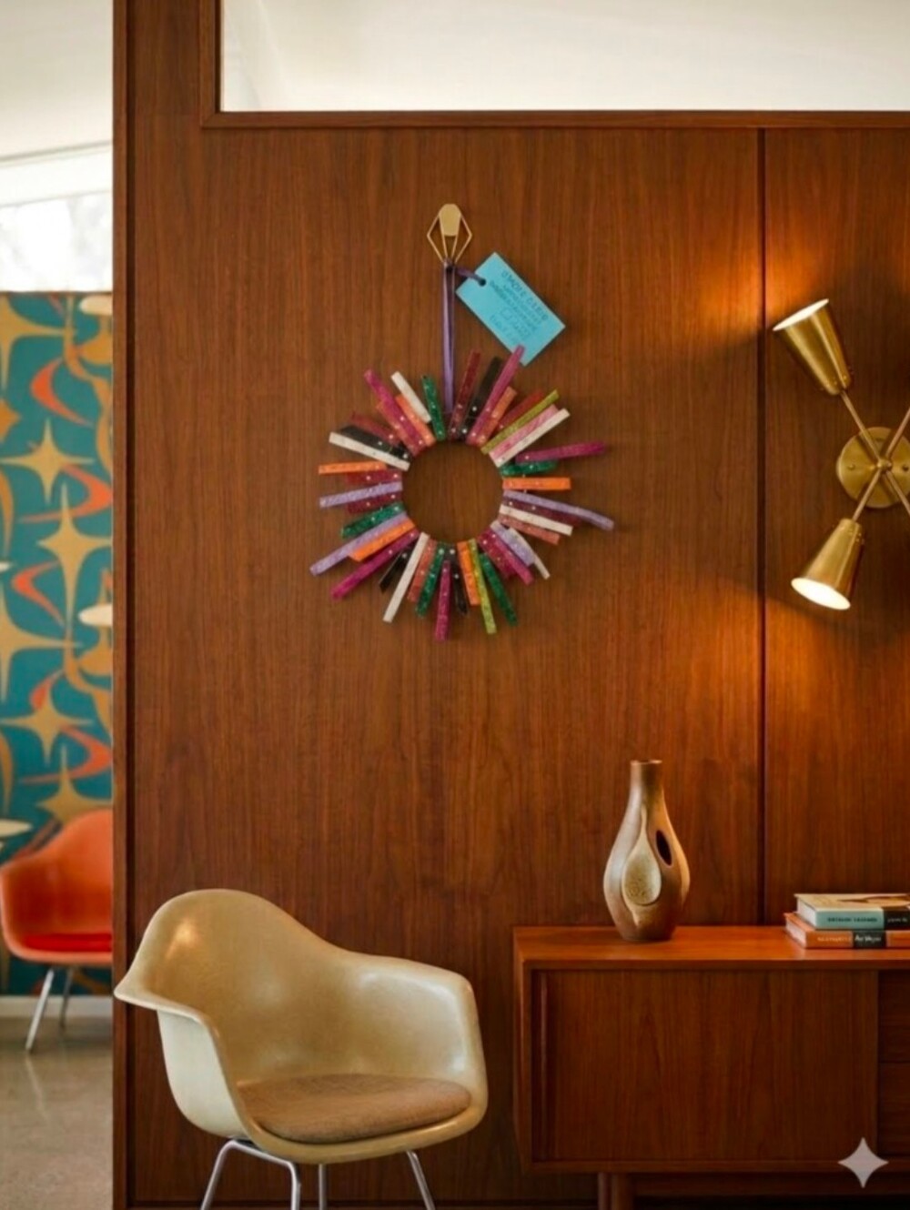 Handmade Genuine Ostrich Leather Mid Century Modern Colorful Double Wreath